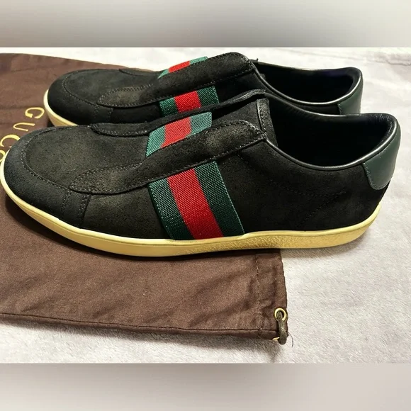 Gucci Black Suede Web Stripe Slip-On Sneakers Size 7.5 - Picture 5 of 15